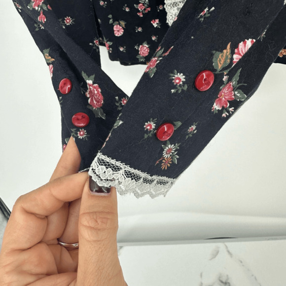 Vintage Circle T Womens Prairie Shirt  Size L Floral Lace Trim Victorian Regency - Picture 10 of 12